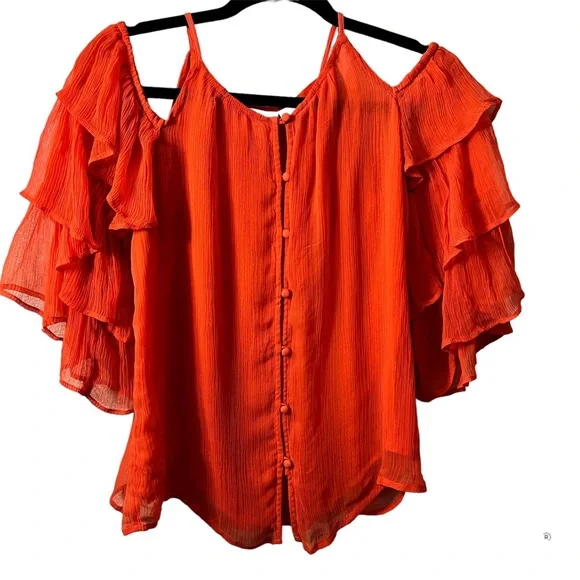 Anthropologie Maeve Zelda Open Shoulder Orange Blouse XSmall - Picture 3 of 9
